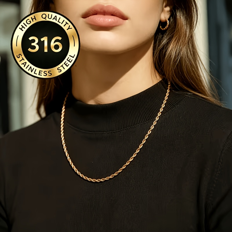 3pcs Twisted Chain Necklace Set, Stainless Steel Bohemian Style